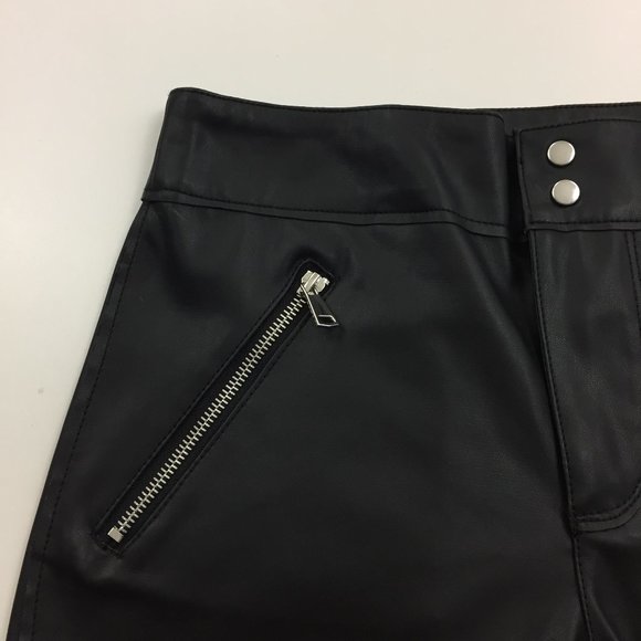 NWT ZARA Black THE BIKER PANT Faux Leather Silver Zip Pockets & Back Hem - Picture 4 of 10